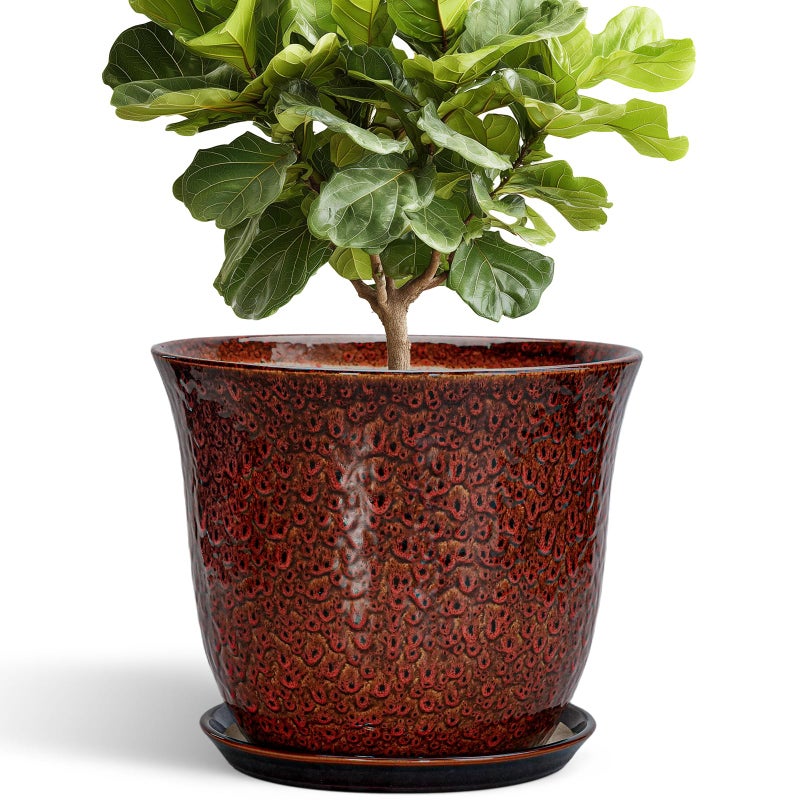 SUNPOTFOR Ceramic Pots for Plants - 12 Inch Plant Pot for Indoor Outdoor, Round Planter with Drainage Hole and Saucer, Large Decorative Planters, Modern Flower Pot, Office Decor, Garden Gifts, Red - Image 1