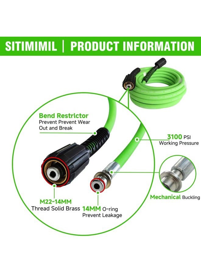 SITIMIMIL 1/4 Pressure Washer Hose 25 FT, 3100 PSI Kink Resistant Super Flexible Power Washer Hose for Pressure Washer, Universal Extension Hoses Replacement for Gas & Electric, Compatible with M22 14mm - Image 2
