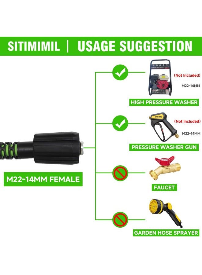 SITIMIMIL 1/4 Pressure Washer Hose 25 FT, 3100 PSI Kink Resistant Super Flexible Power Washer Hose for Pressure Washer, Universal Extension Hoses Replacement for Gas & Electric, Compatible with M22 14mm - Image 5