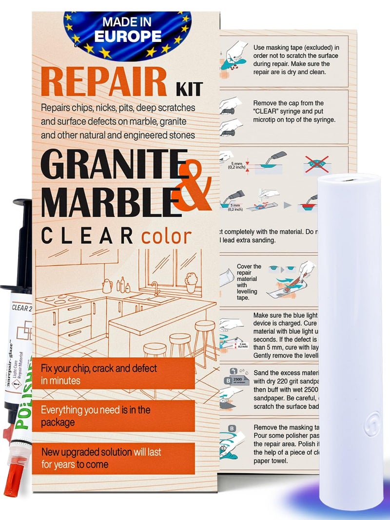 NNREPAIR Granite Countertop Repair Kit Clear Color Polisher Made by Engineers I Also for Marble Quartz Acrylic Fiberglass Porcelain Tile Ceramic Surfaces I Easy Process Quick Results - Image 2