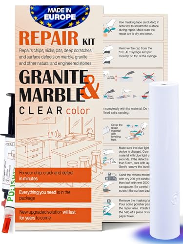 NNREPAIR Granite Countertop Repair Kit Clear Color Polisher Made by Engineers I Also for Marble Quartz Acrylic Fiberglass Porcelain Tile Ceramic Surfaces I Easy Process Quick Results - Image 1