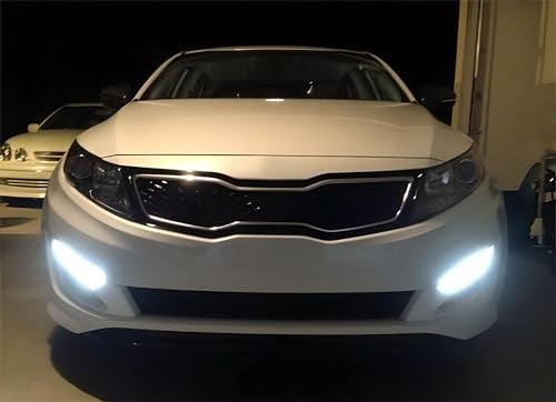 iJDMTOY Xenon White LED Daytime Running Lights Compatible With 11-13 Kia Optima w/Glossy Black Bezel Covers, Direct Replacement DRL Bezel Assembly Powered by 12 Pieces High Power LED Bulbs Each Lamp - Image 3