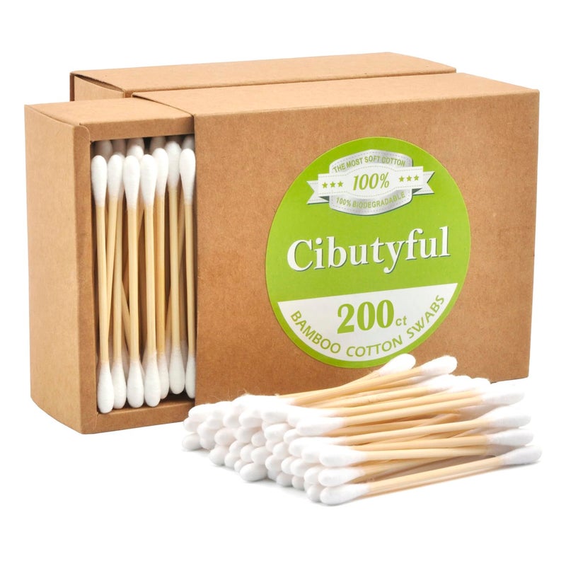 Cibutyful Cotton Swabs 400 count Double Round Tips Cotton Swabs With Strong wooden Sticks Ear Swabs Cotton Sticks with 30 Inch Bamboo Stick
