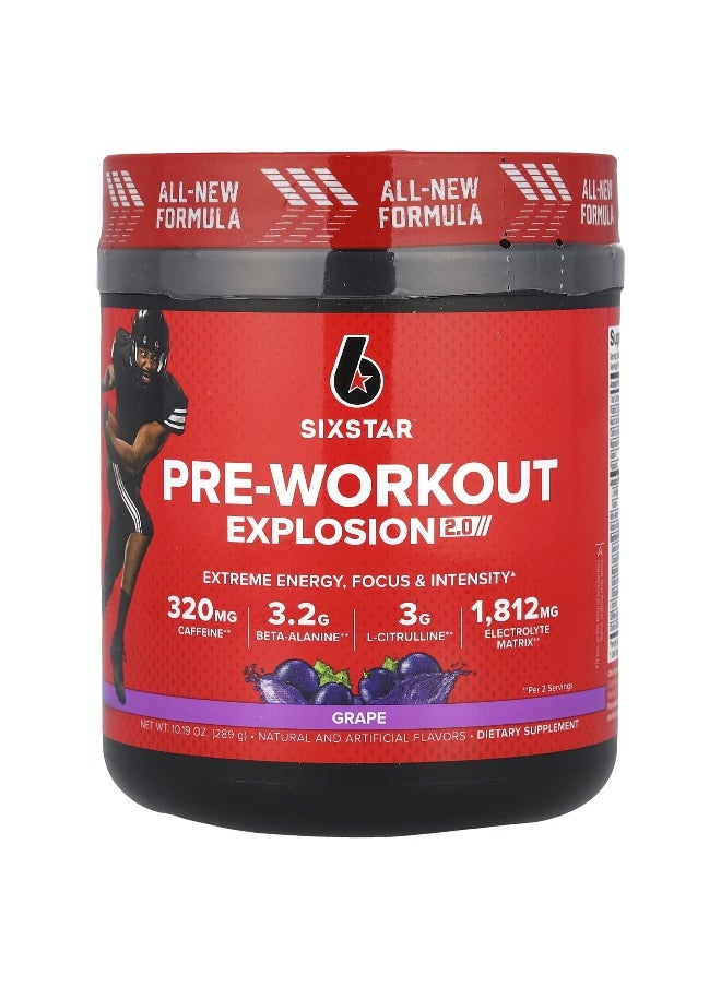 SIX STAR SIXSTAR, Pre-Workout Explosion 2.0, Grape, 10.19 oz (289 g)  - Image 1