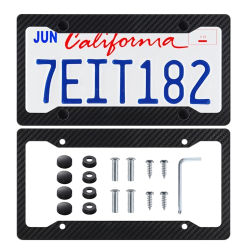 Alpmosn 2PCS Black Carbon Fiber License Plate Frames Car Tag Cover with Fasteners and Screws Car Exterior Accessories 4 Hole Universal License Plate Holders for US Vehicles - Image 1