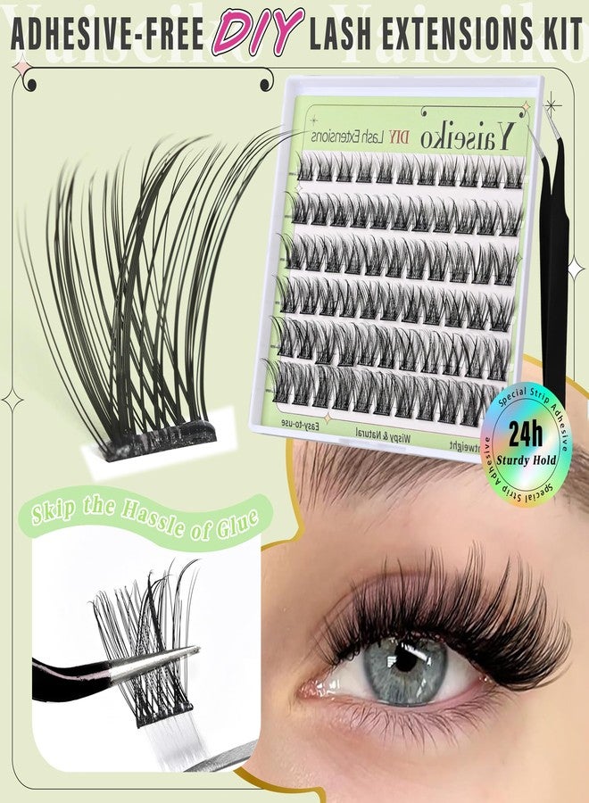 Yaiseiko Self Adhesive Lashes Clusters Kit Wispy Eyelash Extension Self Adhesive Eyelashes Reusable Press on Lashes No Glue Needed lash Clusters Kit 10-18mm C Curl Individual Lashes(B03 Kit,66Pcs) - Image 2