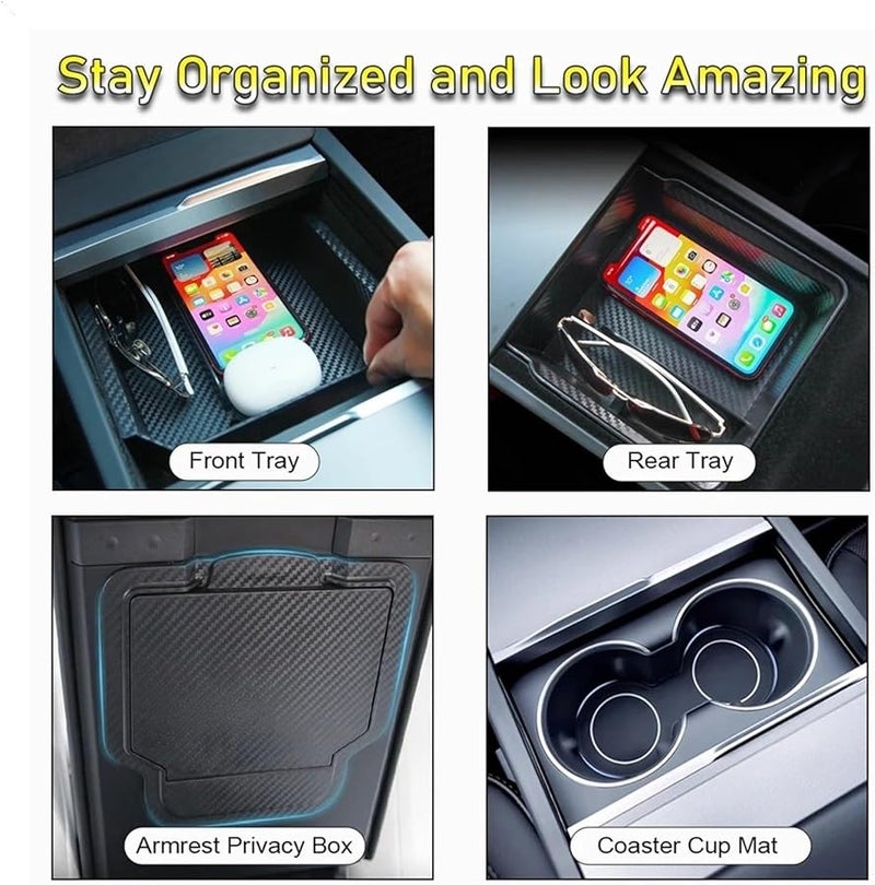 Tesla Model Y Juniper 2025 Model 3 Highland Center Console Organizer Cup Coaster Storage Box - Image 2
