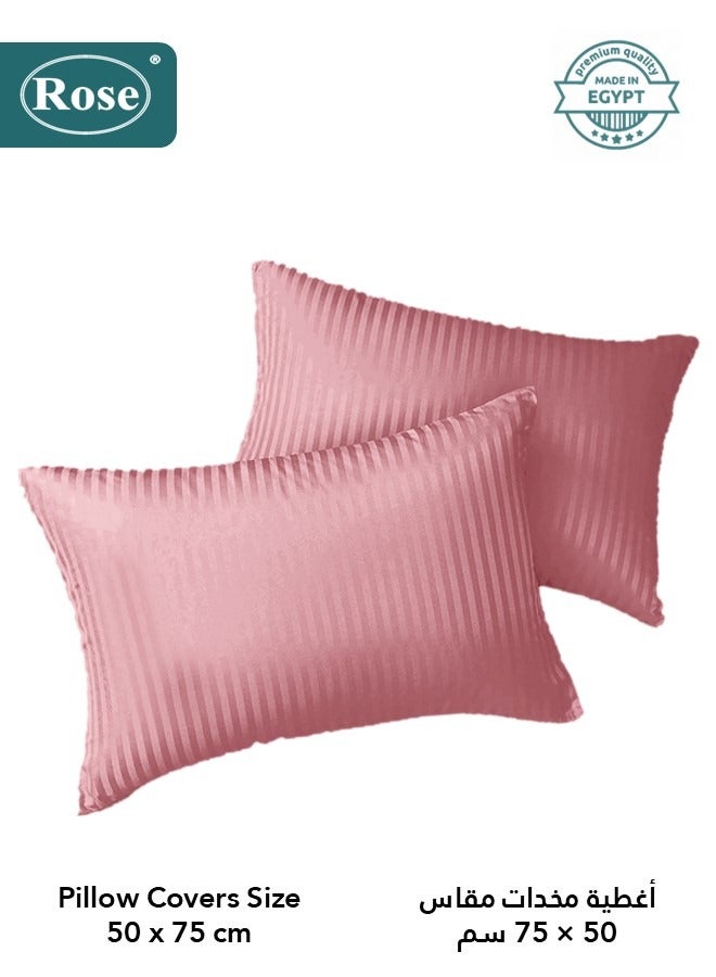 روز طقم مفرش فندقي بحشوة ثابتة, مايكروفايبر عالي الجودة, 4 قطع, يناسب سرير 120×200 سم مقاس مفرد عريض, تصميم مقلم فندقي, زهري - Image 5