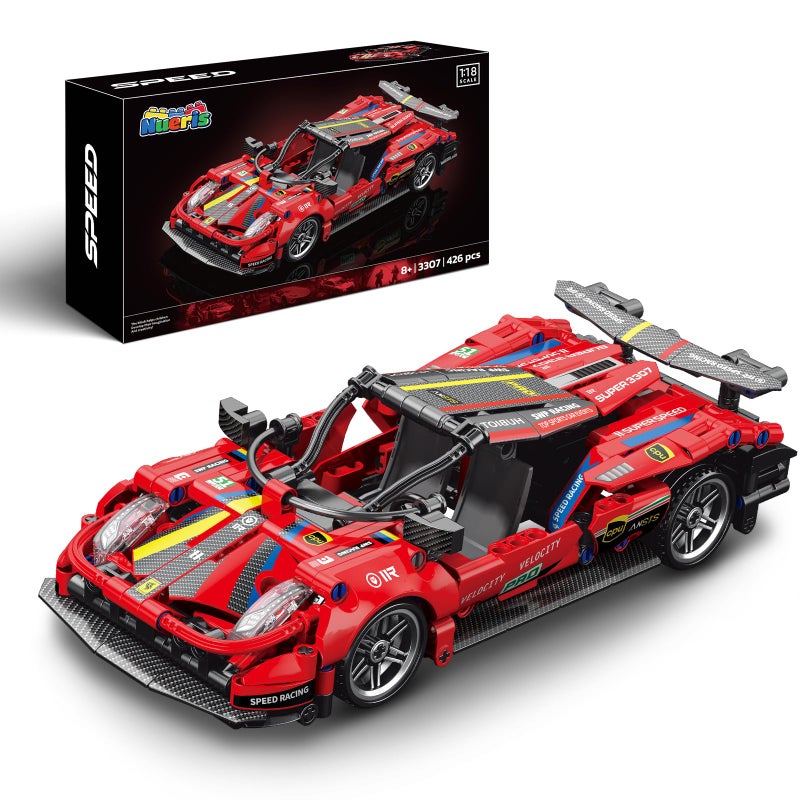 Nueris 118 Technic Super Sports Cars Model Sets 426 PCS Red MOC Building Block Car Raceing Engineering Toys Gift Idea for Adults Boys Girls for Play and Display Collection - Image 3