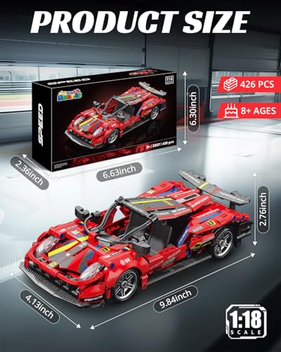 Nueris 118 Technic Super Sports Cars Model Sets 426 PCS Red MOC Building Block Car Raceing Engineering Toys Gift Idea for Adults Boys Girls for Play and Display Collection - Image 5