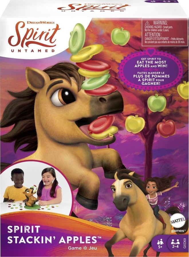 Mattel Games Spirit STACKIN’ Apples Kids Game, Treat-Stacking Challenge with Hungry Horse for 2 3 or 4 Players 5 Years Old & Up - Image 1