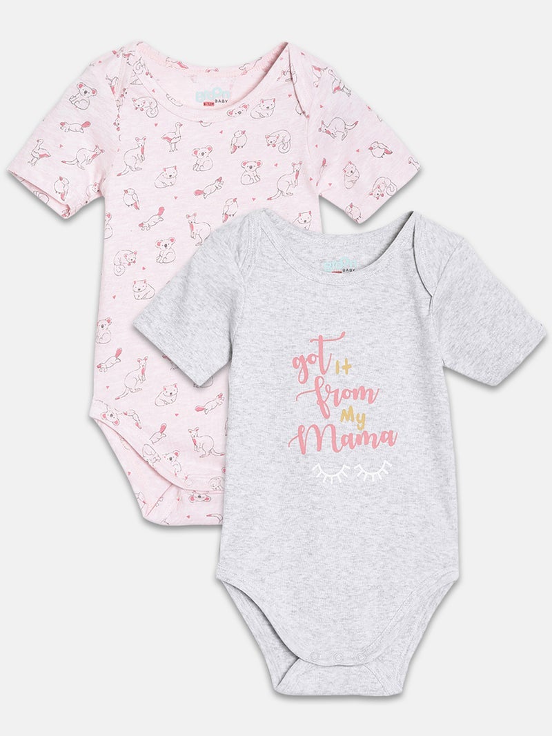Broon Infant Girls White and Pink Printed Pure Organic Cotton Bodysuit Pack of 2 - Image 1