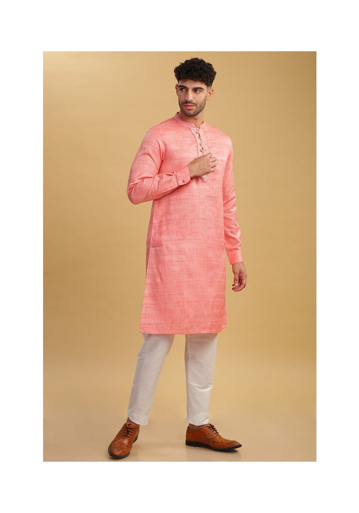 ARCHATTIRE Men’s Pink Polycotton Long Kurta for Men - Image 5