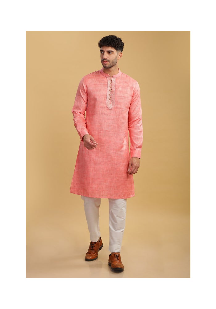ARCHATTIRE Men’s Pink Polycotton Long Kurta for Men - Image 3