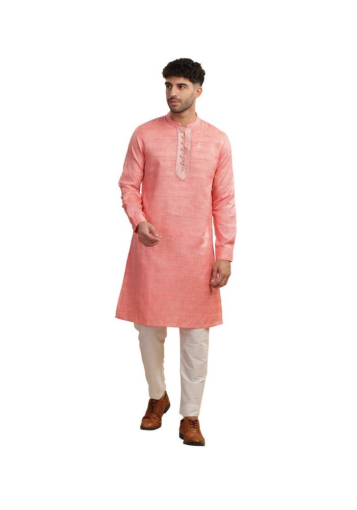 ARCHATTIRE Men’s Pink Polycotton Long Kurta for Men - Image 1