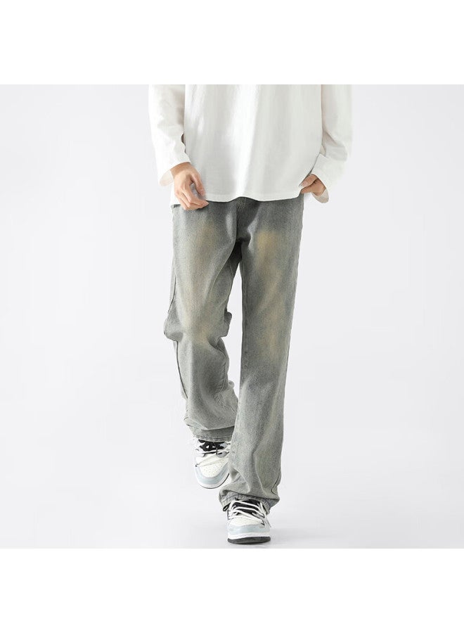 Swamp Area American High Street Trendy Jeans For Men And Women, Spring And Autumn Versatile Slightly Flared Slimming Pants K151 Mud Yellow Color Size L - Image 3