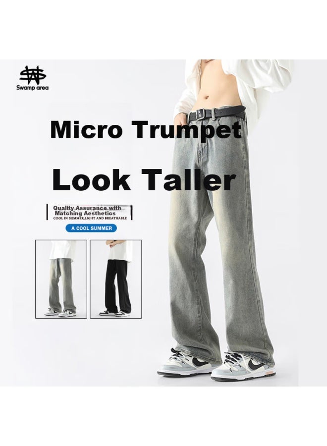 Swamp Area American High Street Trendy Jeans For Men And Women, Spring And Autumn Versatile Slightly Flared Slimming Pants K151 Mud Yellow Color Size L - Image 1