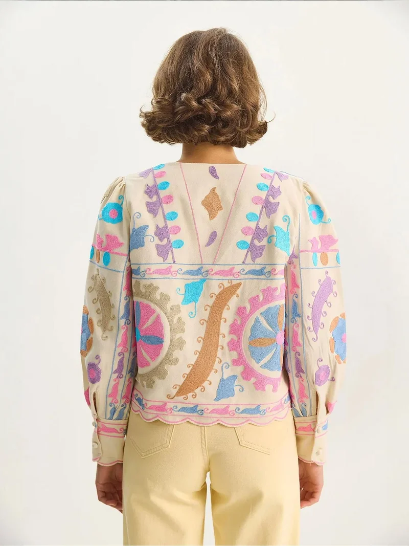 Bianco Lucci LUCCI Floral Print Relaxed Fit Cotton Jacket