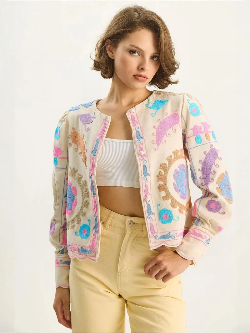 Bianco Lucci LUCCI Floral Print Relaxed Fit Cotton Jacket