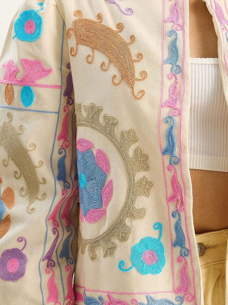 Bianco Lucci LUCCI Floral Print Relaxed Fit Cotton Jacket