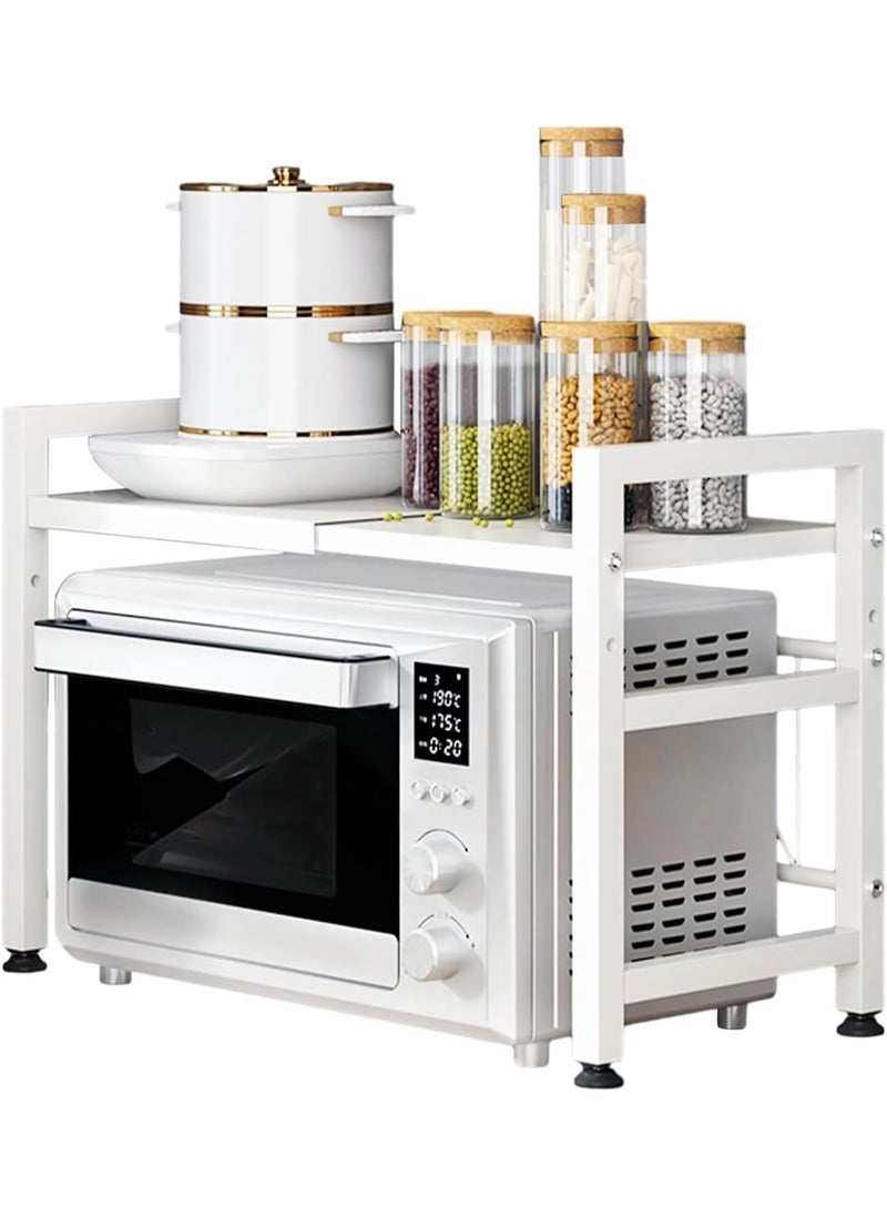 Yuehuam Yuehuam Extendable Microwave Oven Rack Adjustable Height MicrowaveToaster Shelf Stand for Kitchen Countertop Storage Heavy Duty Carbon Steel 2 Tier Shelf for Kitchen Counter  - Image 1