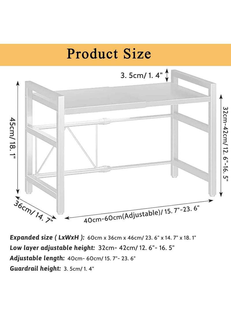 Yuehuam Yuehuam Extendable Microwave Oven Rack Adjustable Height MicrowaveToaster Shelf Stand for Kitchen Countertop Storage Heavy Duty Carbon Steel 2 Tier Shelf for Kitchen Counter  - Image 2