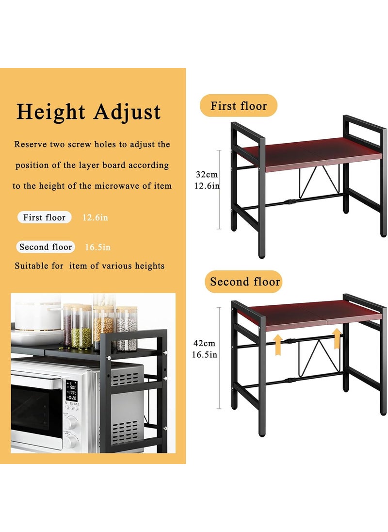 Yuehuam Yuehuam Extendable Microwave Oven Rack Adjustable Height MicrowaveToaster Shelf Stand for Kitchen Countertop Storage Heavy Duty Carbon Steel 2 Tier Shelf for Kitchen Counter  - Image 5