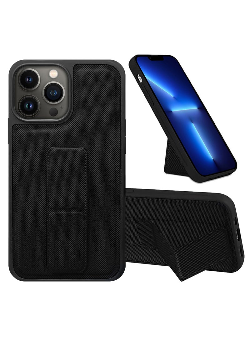 CATANES Shockproof Case with Integrated Hand Strap for iPhone 13 Pro - Foldable Kickstand and Anti-Drop Protection for Secure Grip and Hands-Free Viewing - Black - Image 1