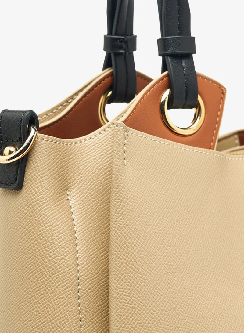 Flora Bella By Shoexpress TAUPE Solid Tote Bag with Detachable Strap and Zip Closure for Women | Best Price UAE