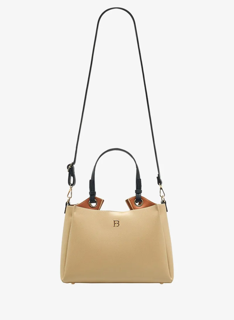Flora Bella By Shoexpress TAUPE Solid Tote Bag with Detachable Strap and Zip Closure for Women | Best Price UAE