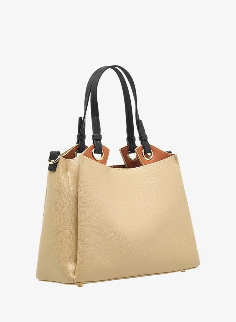 Flora Bella By Shoexpress TAUPE Solid Tote Bag with Detachable Strap and Zip Closure for Women | Best Price UAE