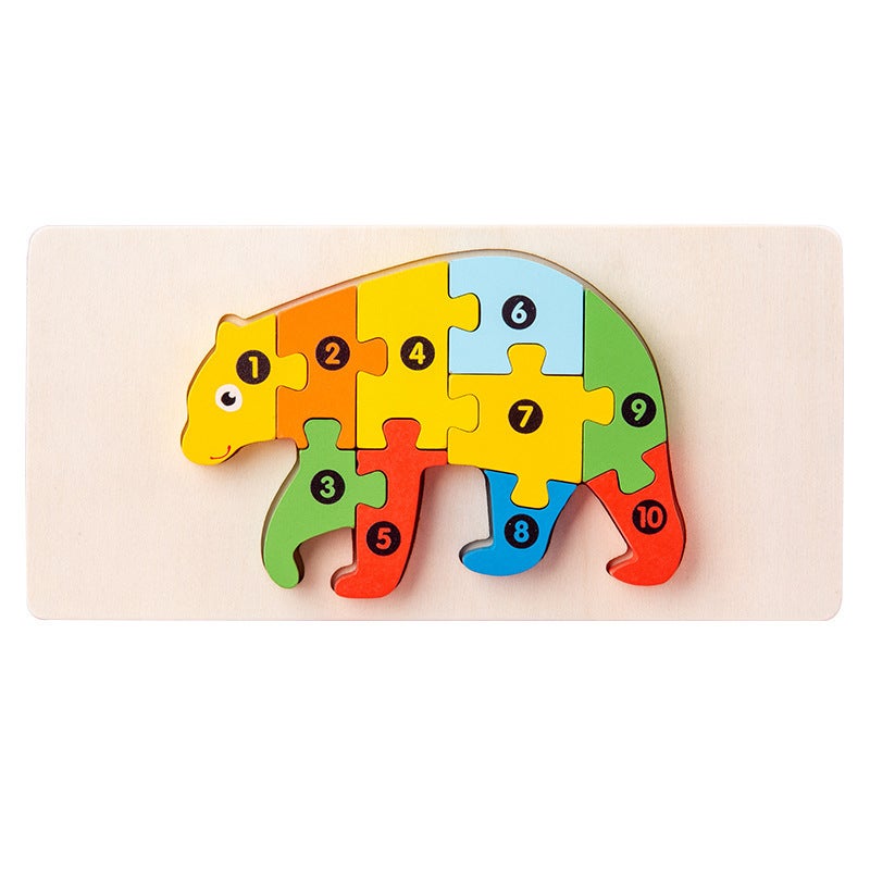 Wooden Early Education Cognitive Digital Children'S Educational Toys Accumulation Animal Traffic Shape Matching 3D Three-Dimensional Puzzle - Image 1