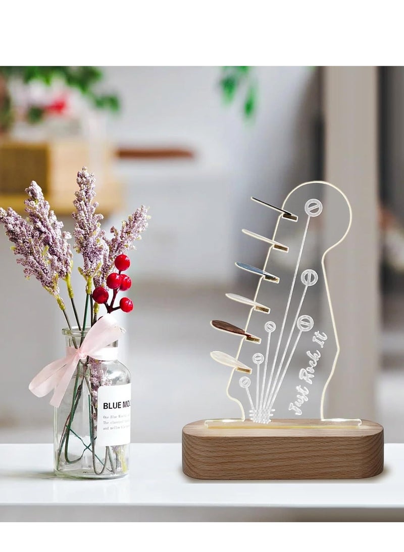 Light Up Guitar Pick Holder, Acrylic Electric Guitar Headstock Shaped Pick Holder with Wooden Base for Picks Storage and Display, Guitar Accessories Gift for Guitar Players Guitarists - Image 2