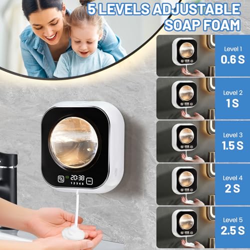 Wekity Automatic Soap Dispenser, 320ML Touchless Smart Hand Soap Dispenser, 5 Adjustable Soap Levels, Rechargeable Wall Mounted Electric Foam Soap Dispenser for Bathroom Kitchen Office (White) - Image 2