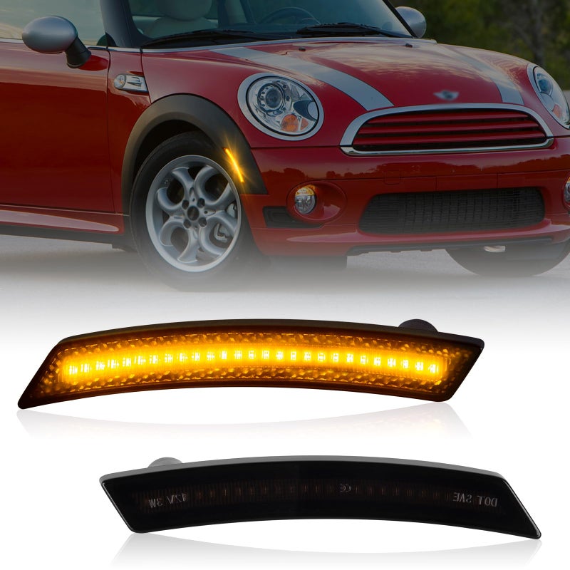 أضواء مؤشر جانبي LED من جيمبرو للأمام، أضواء علامة مصد برتقالية لسيارة MINI Cooper 2008-2014 R55 R56 R57 R58 R59 R60 R61، عدسات مدخنة 2 قطعة