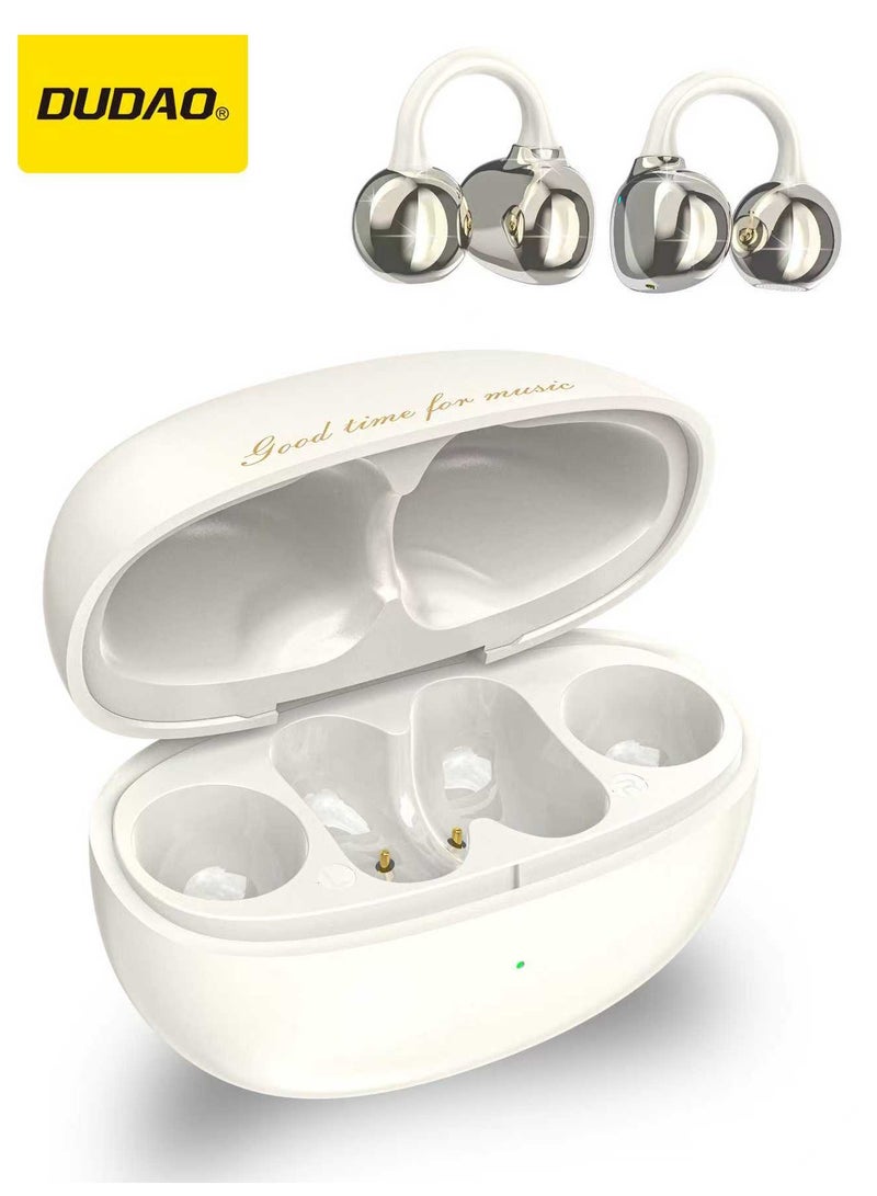 DUDAO U20 Open-Ear Wireless Earbuds with Bluetooth 5.4, Lightweigh-Ivoryt Clip-On Headphones with Ear Hooks, 30H Battery Life, IP54 Waterproof, Ideal for Sports, Running and Clear Calls – White - Image 1