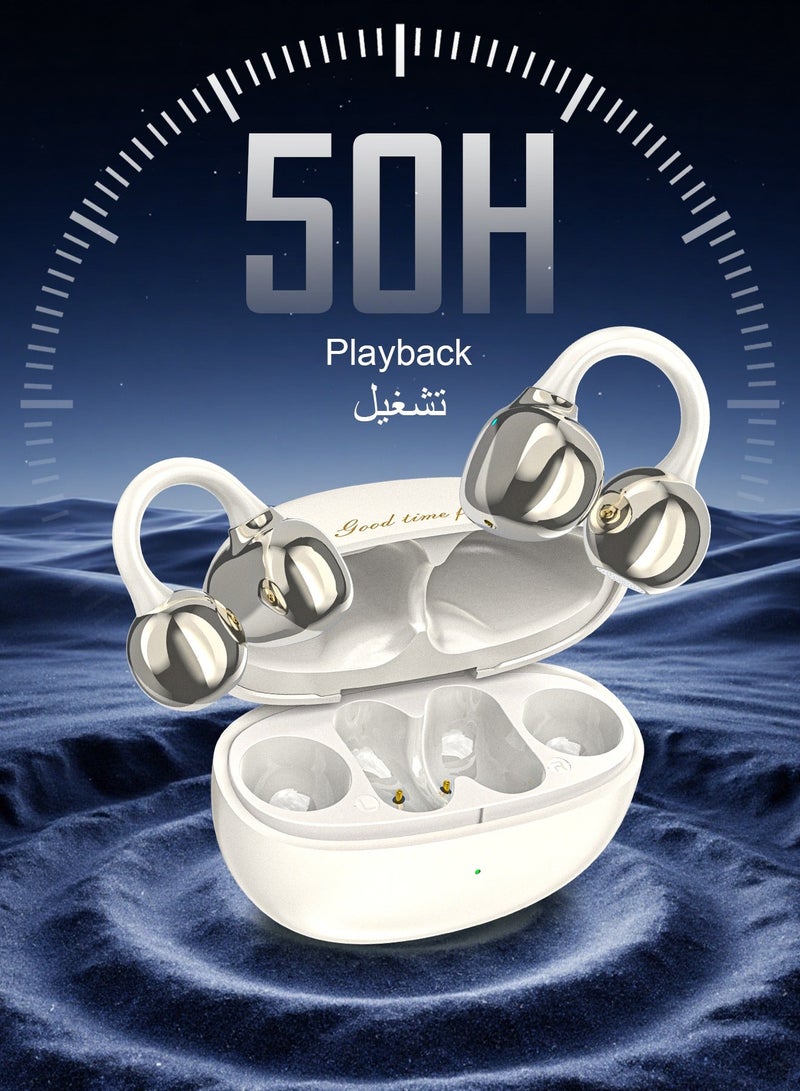 DUDAO U20 Open-Ear Wireless Earbuds with Bluetooth 5.4, Lightweigh-Ivoryt Clip-On Headphones with Ear Hooks, 30H Battery Life, IP54 Waterproof, Ideal for Sports, Running and Clear Calls – White - Image 3