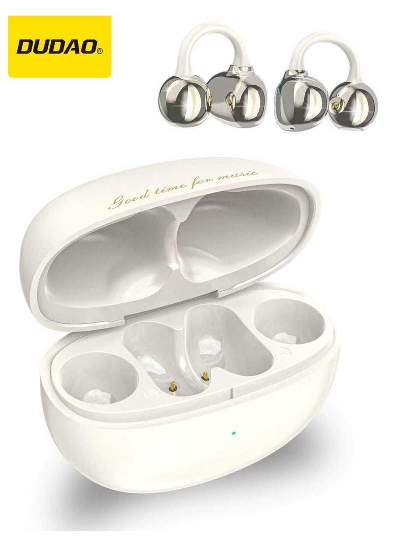 DUDAO U20 Open-Ear Wireless Earbuds, Bluetooth 5.4 Lightweight Clip-On Headphones with Ear Hooks, 30H Battery Life, IP54 Waterproof, Ideal for Sports, Running and Clear Calls – White - Image 1