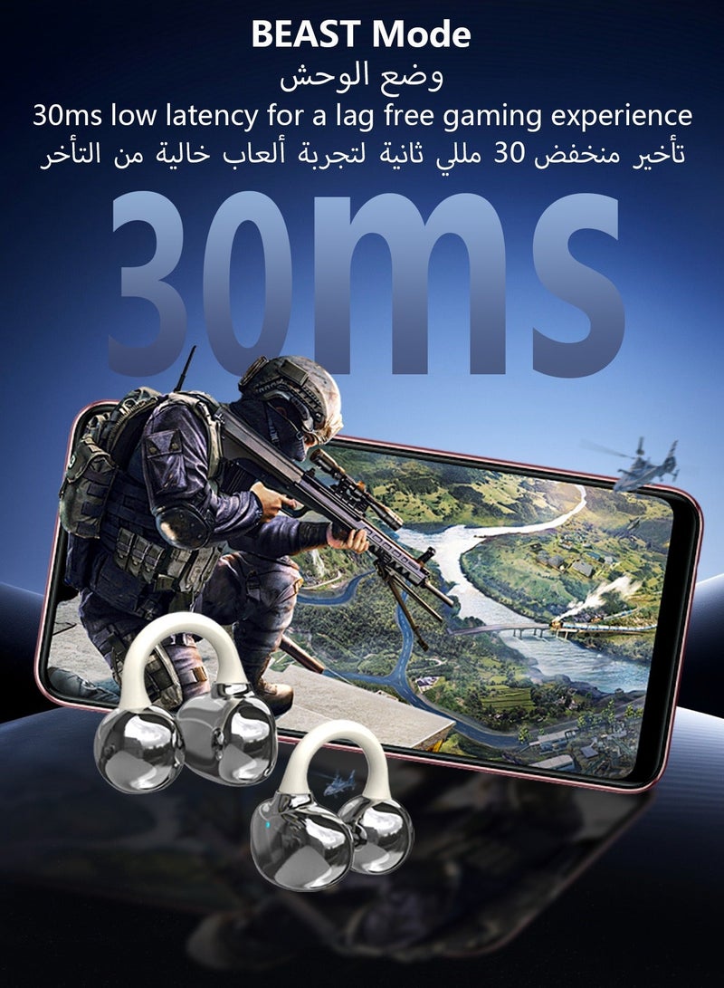 دوداو سماعات أذن لاسلكية U20 بتصميم مفتوح ومشبك تثبيت، بلوتوث 5.4، خفيفة الوزن (4.9 جرام)، مريحة للارتداء، بطارية تدوم 30 ساعة، مقاومة للماء بمعيار IP54، للاستخدام اليومي - أبيض. - Image 5
