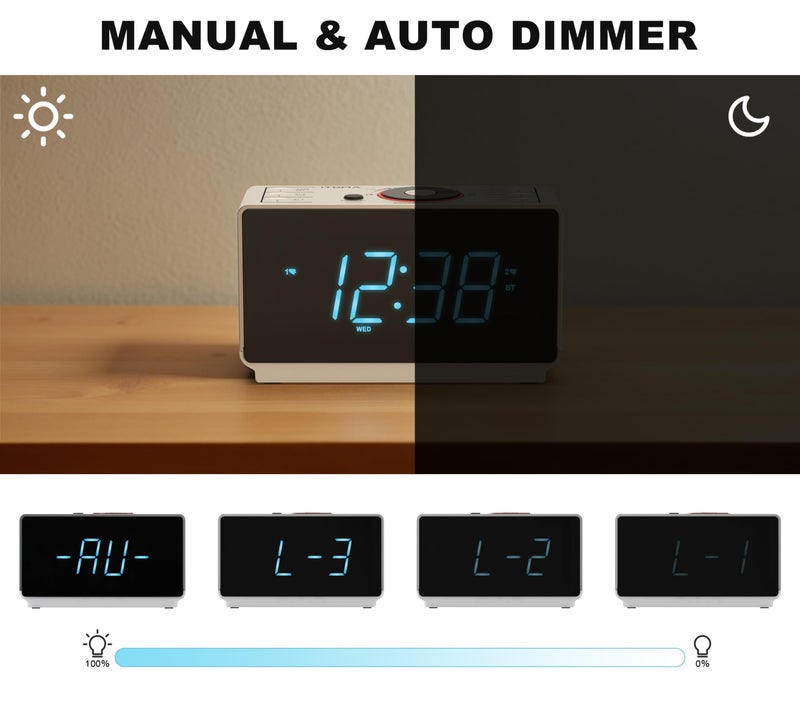 iTOMA Alarm Clock Radio with Bluetooth Speaker, FM Radio, Dual Alarm with Snooze, Large LED Display, Dimmer Control, USB Charging Output and Night Light CKS708 - Image 5