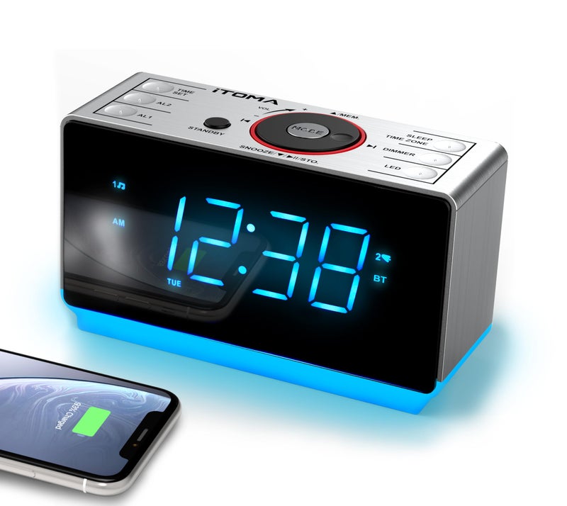 iTOMA Alarm Clock Radio with Bluetooth Speaker, FM Radio, Dual Alarm with Snooze, Large LED Display, Dimmer Control, USB Charging Output and Night Light CKS708 - Image 1