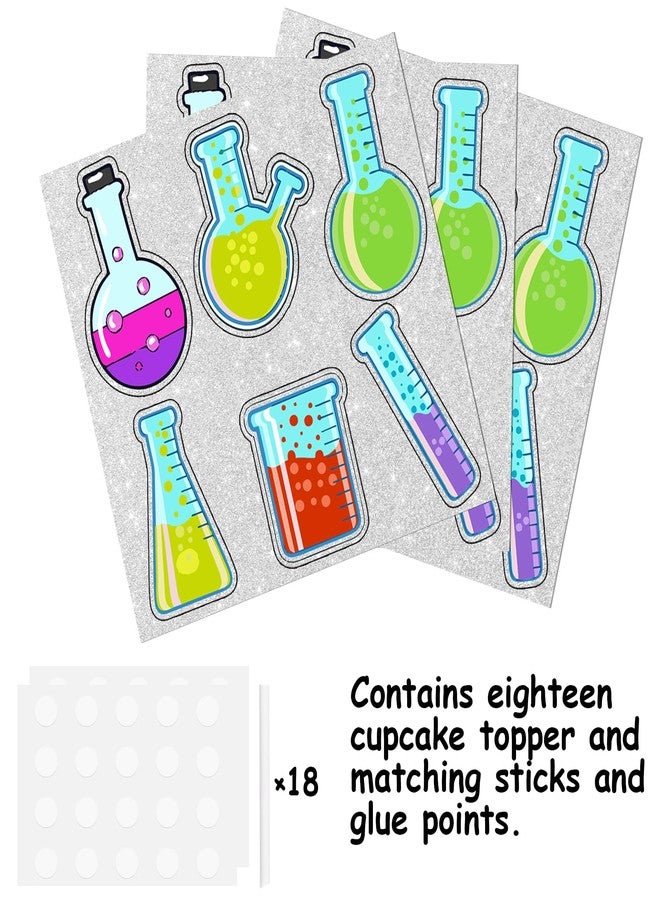 LETLIMIT 18pcs Colorful Glitter Dessert Cupcake Topper Chemistry Experiments Theme Decor Supplies Boys Girls Baby Shower Happy Birthday Party Decorations - Image 3