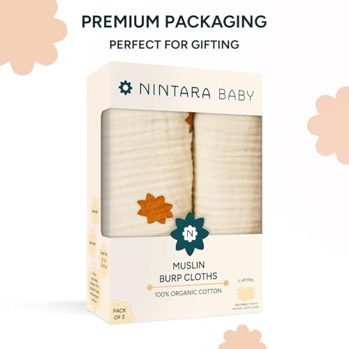 NINTARABABY Burp Cloths – 100% Organic Muslin Cotton, 7-Layer Absorbent & Waterproof, Extra-Large (55×30 cm), Soft & Hypoallergenic, Multipurpose Baby Essentials & Gift for Newborns, Pack of 2 - Image 5