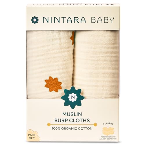 NINTARABABY Burp Cloths – 100% Organic Muslin Cotton, 7-Layer Absorbent & Waterproof, Extra-Large (55×30 cm), Soft & Hypoallergenic, Multipurpose Baby Essentials & Gift for Newborns, Pack of 2 - Image 1