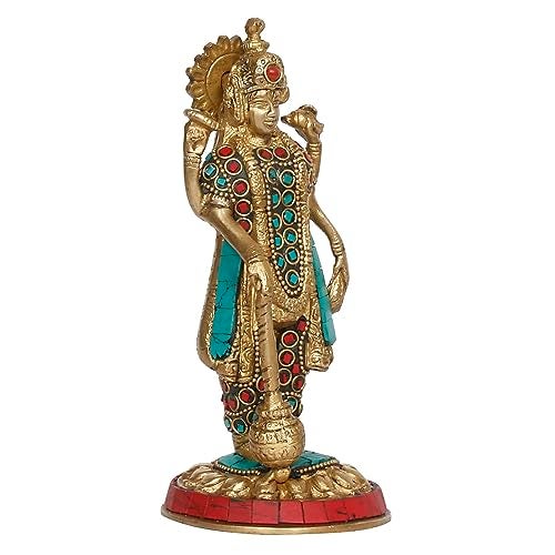 Kartique Brass Idol of Lord Bhagwan Vishnu Narayan for Home Decor in Multicolor Height 7 Inch - Image 2