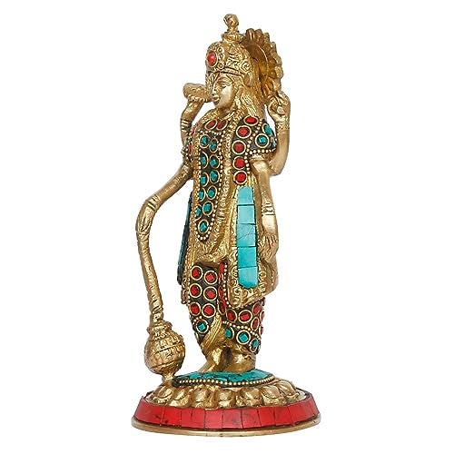 Kartique Brass Idol of Lord Bhagwan Vishnu Narayan for Home Decor in Multicolor Height 7 Inch - Image 3