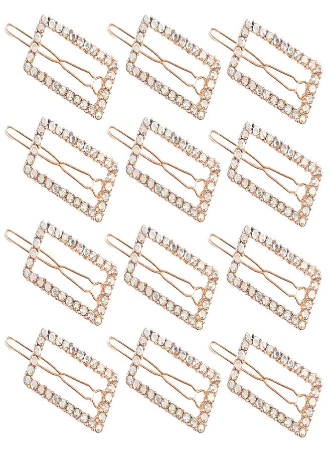 DealFry Korean Fashion Clear Rhinestone Hair Clips for Women & Girl, rectangle shape Snap Barrettes Handmade studded diamond hairpin Headwear Accessories Styling Tool for Party Wedding (12 Pcs) - Image 1
