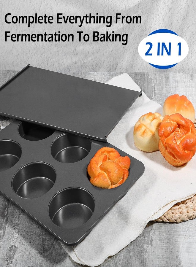 JOUTYFOR 6 Cup Straight Side Jumbo English Muffin Cupcake Pan with Lid Hamburger Burger Bun Egg Sandwich Frittata Cinnamon Roll Focaccia Quiche Pancake Nonstick Baking Tin Tray Mold - Image 4