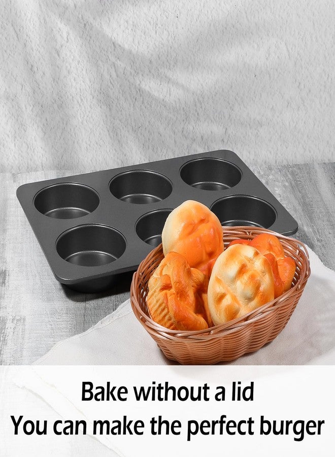 JOUTYFOR 6 Cup Straight Side Jumbo English Muffin Cupcake Pan with Lid Hamburger Burger Bun Egg Sandwich Frittata Cinnamon Roll Focaccia Quiche Pancake Nonstick Baking Tin Tray Mold - Image 3