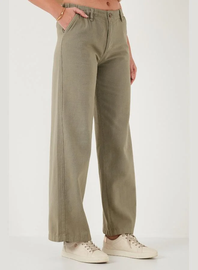 Lela  Lela Cotton Standard Fit High Waist Wide Leg Pants Women's TROUSERS 668YP5193 for Women | Best Price UAE